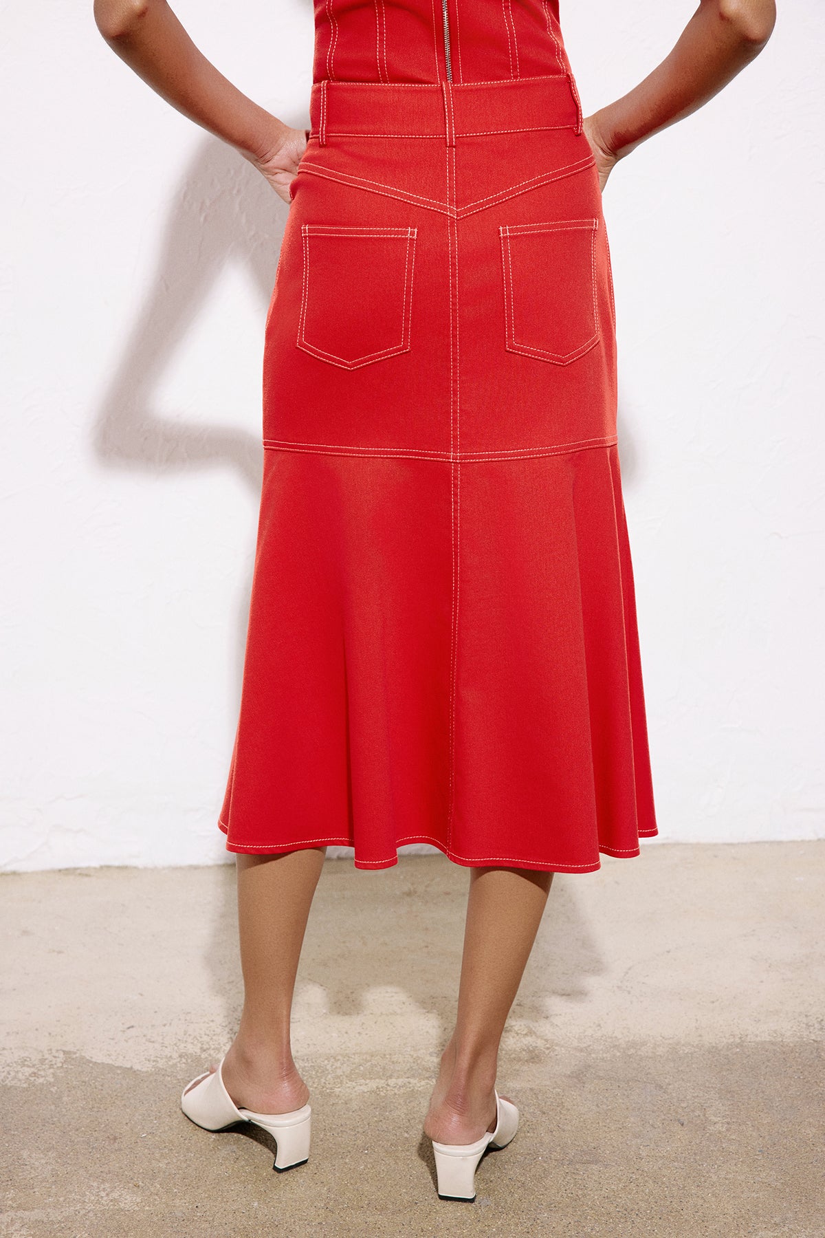 Denim Textured Midi Coral Skirt