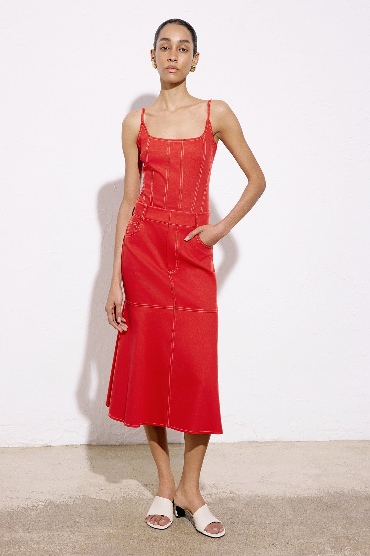 Denim Textured Midi Coral Skirt