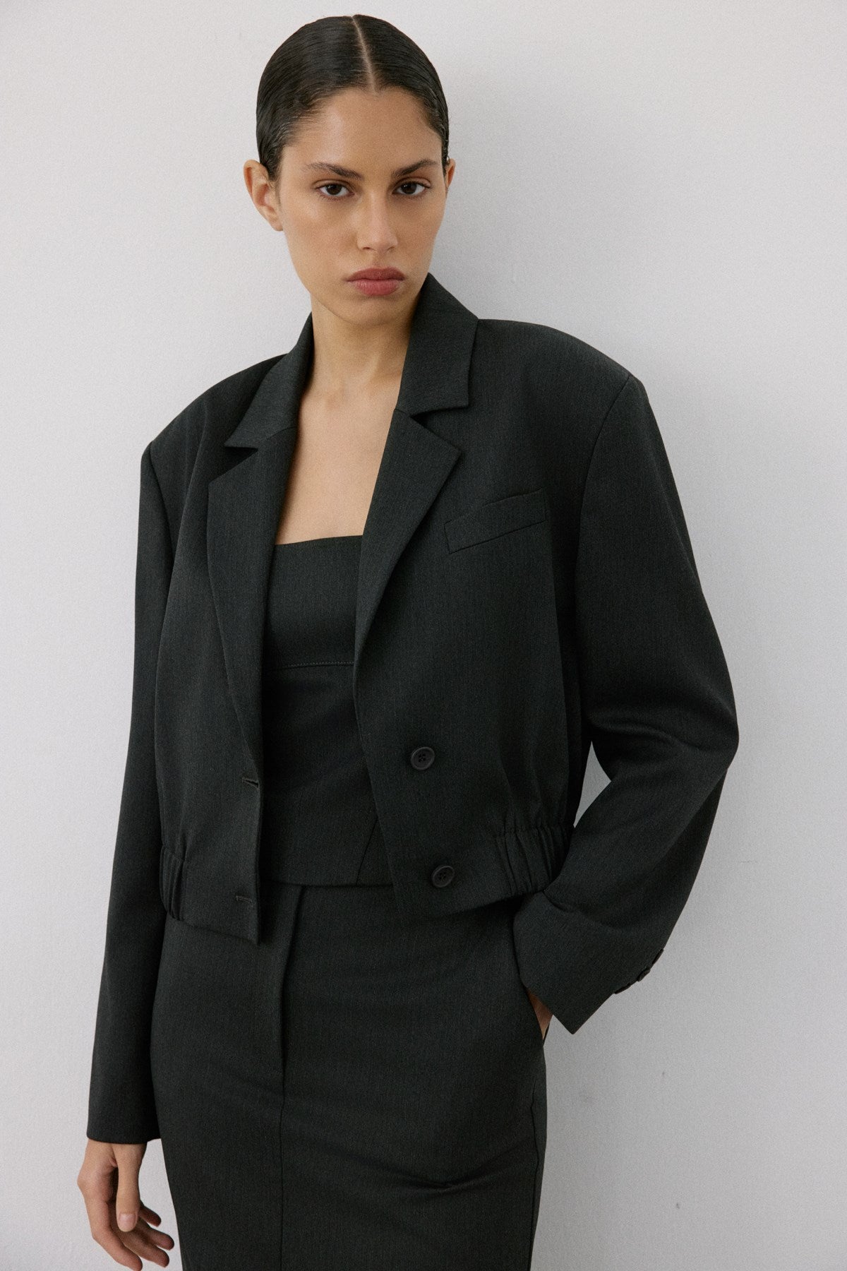 Double Breasted Lined Short Cut Blazer