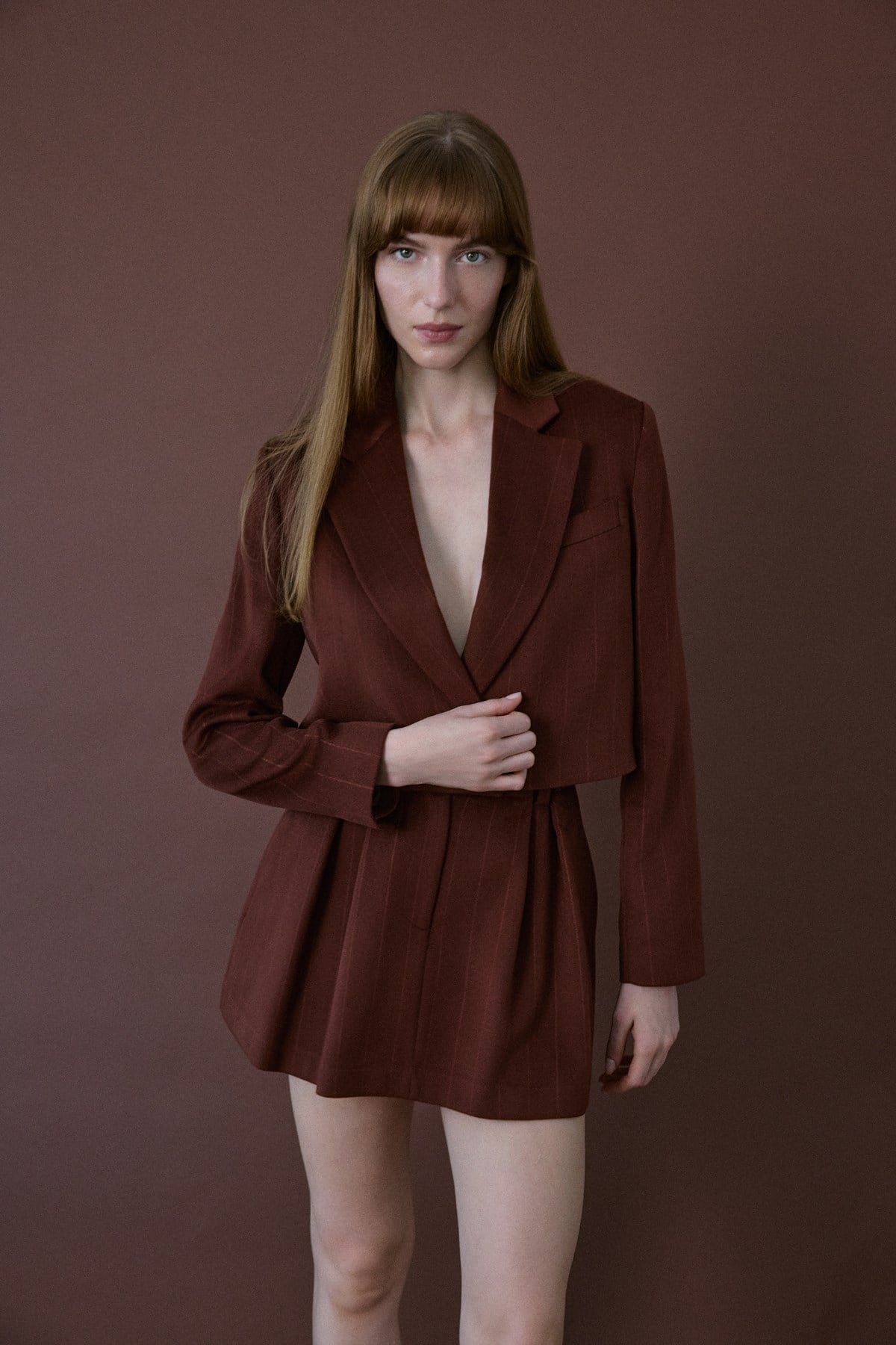 Double Breasted Lined Striped Short Blazer