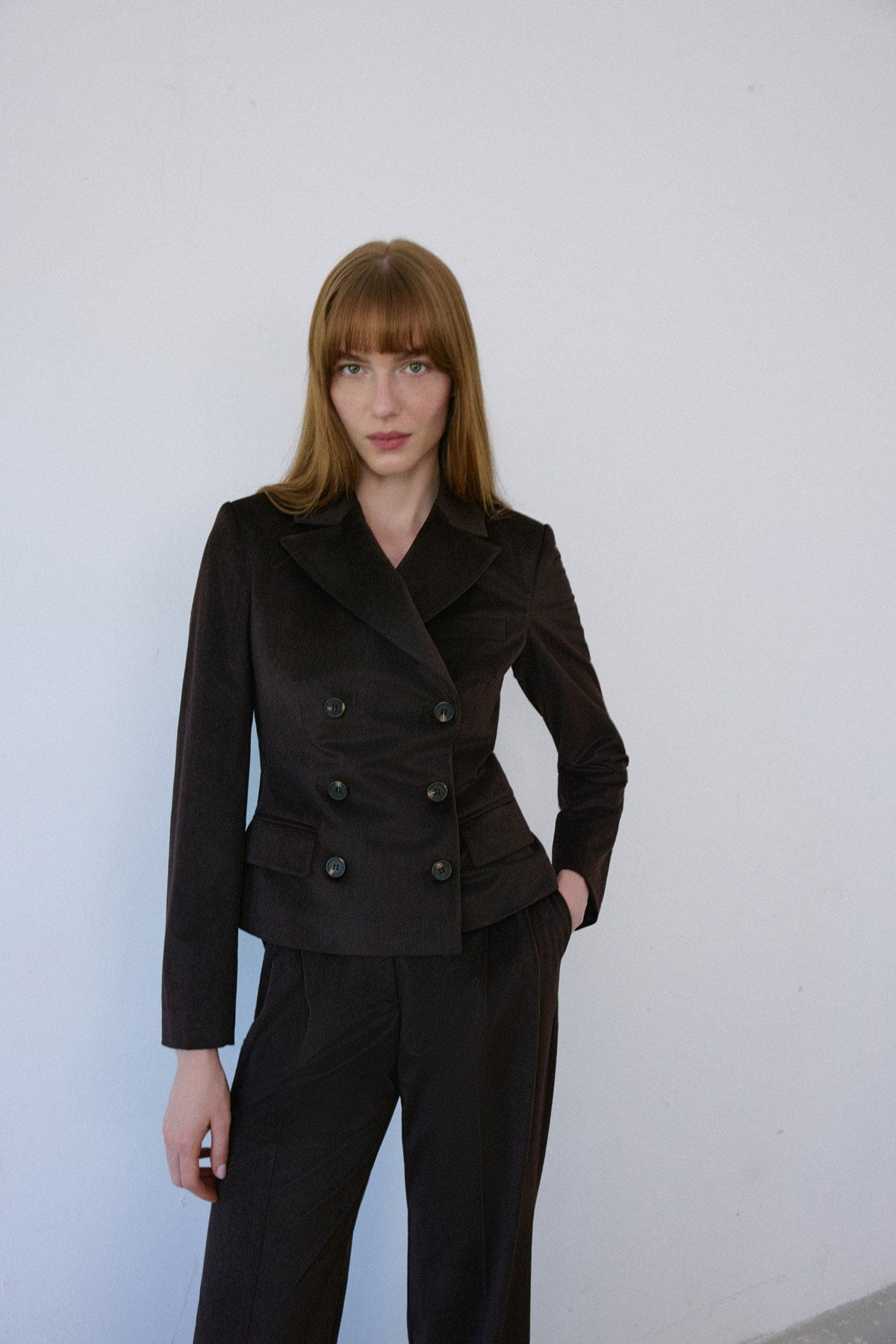 Double Breasted Lined Velvet Blazer