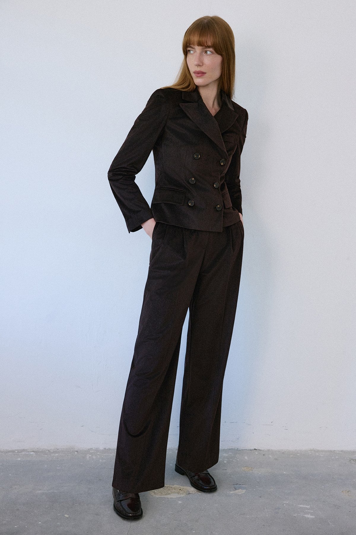 Double Breasted Lined Velvet Blazer