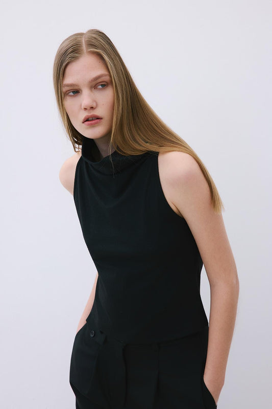 Draped Neck Wool Blouse