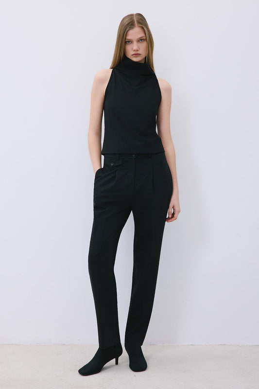 Draped Neck Wool Blouse