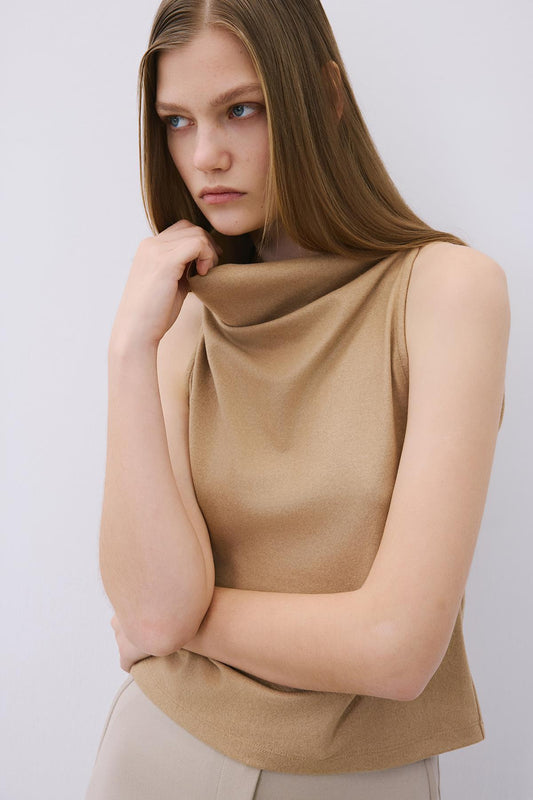 Draped Neck Wool Blouse