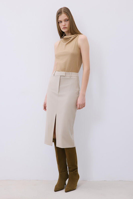 Draped Neck Wool Blouse