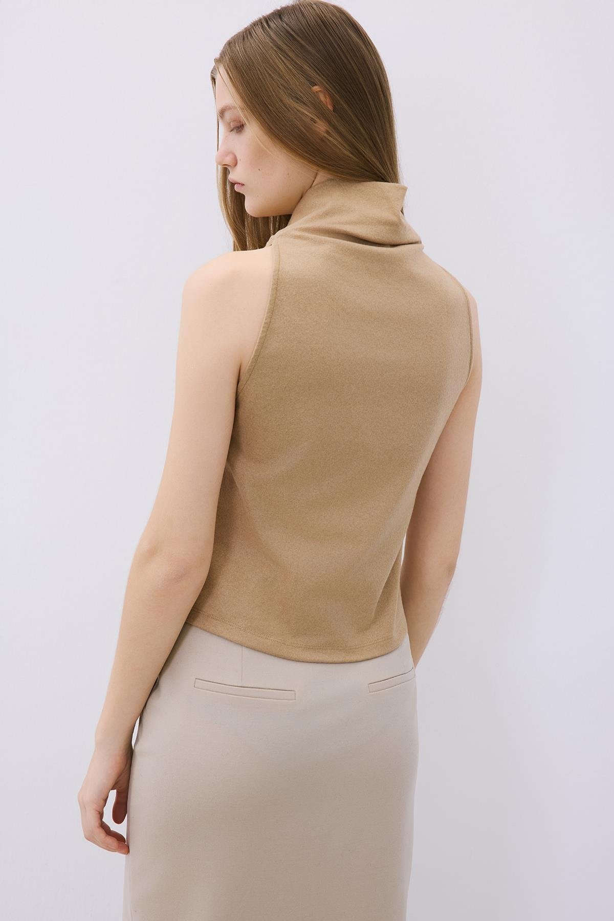 Draped Neck Wool Blouse
