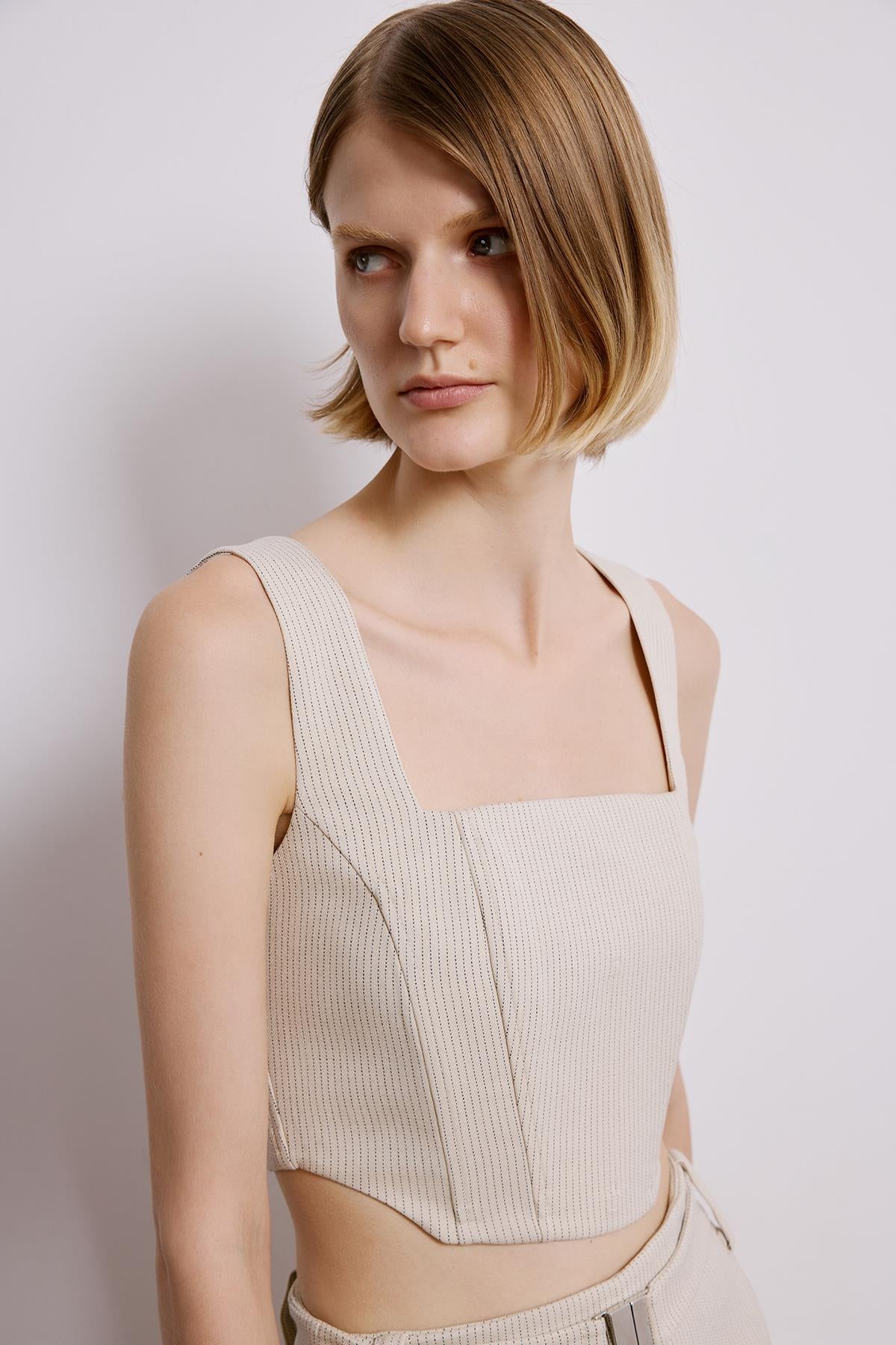 Striped Crop Bustier With Boning