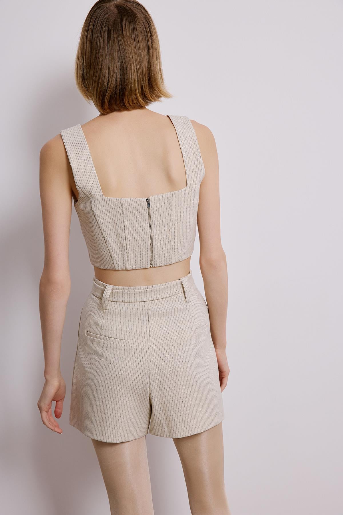 Striped Crop Bustier With Boning