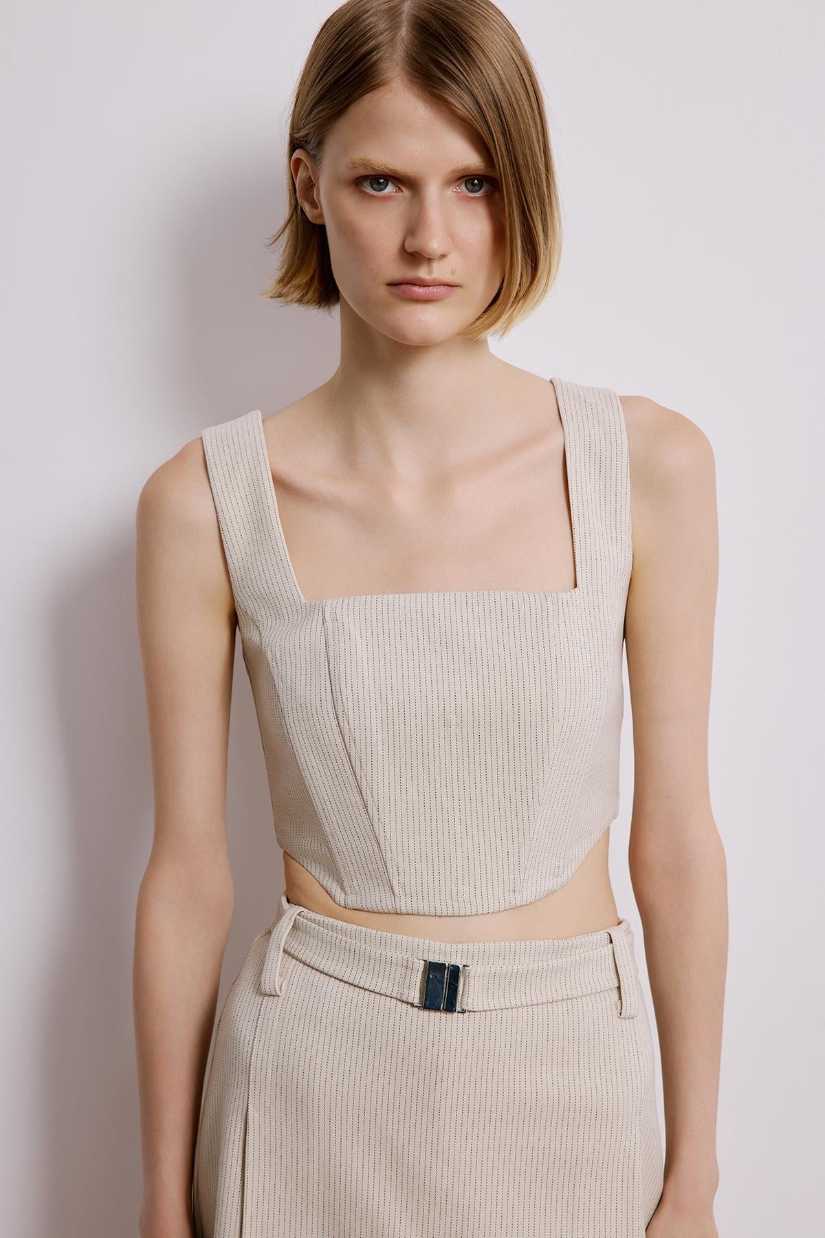 Striped Crop Bustier With Boning