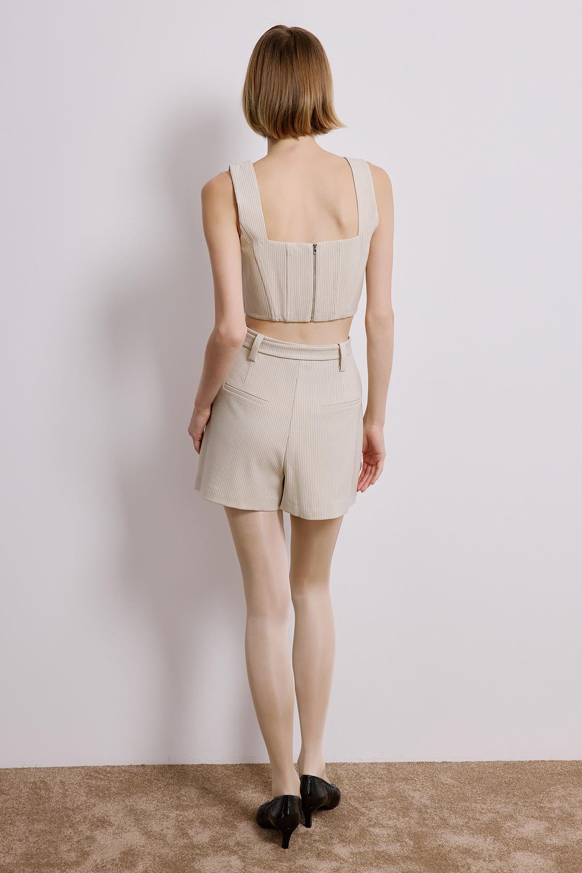 Striped Skort With Belt Detail