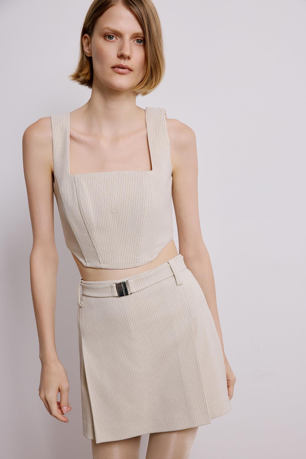 Striped Skort With Belt Detail