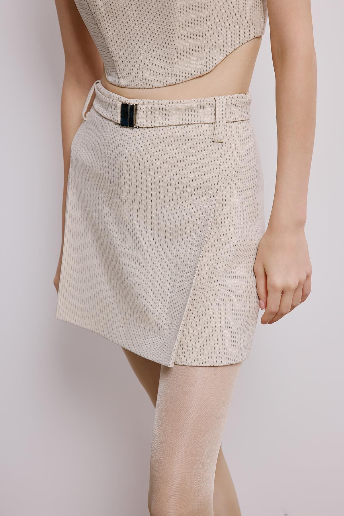 Striped Skort With Belt Detail