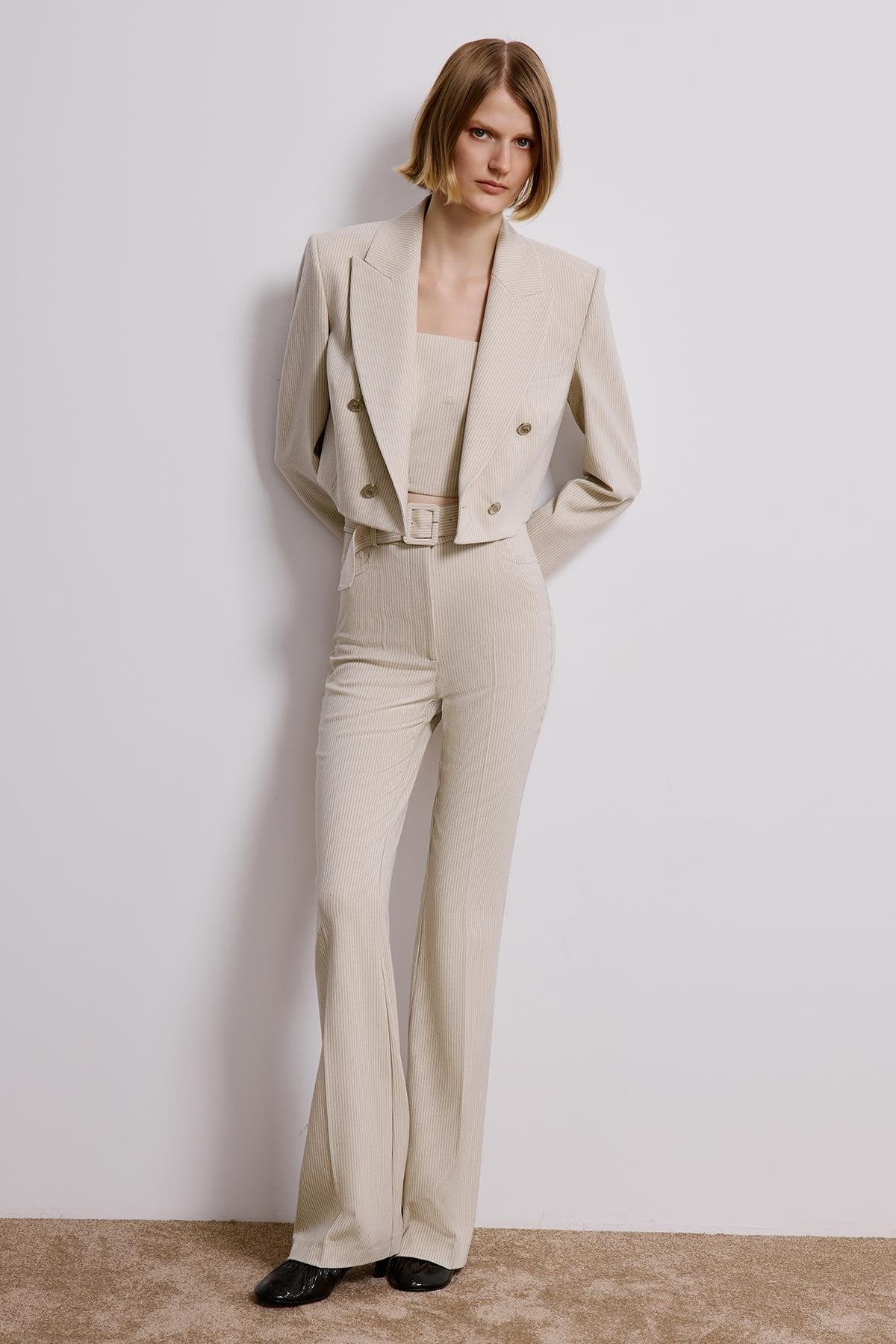 Striped Wrap Crop Blazer