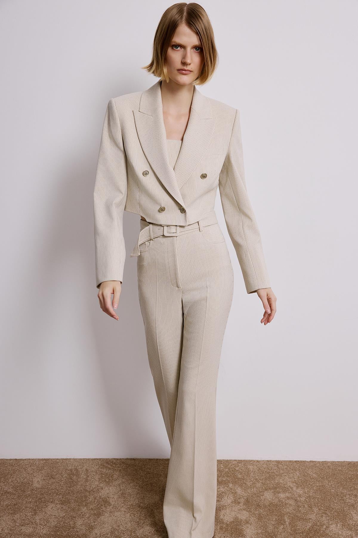 Striped Wrap Crop Blazer