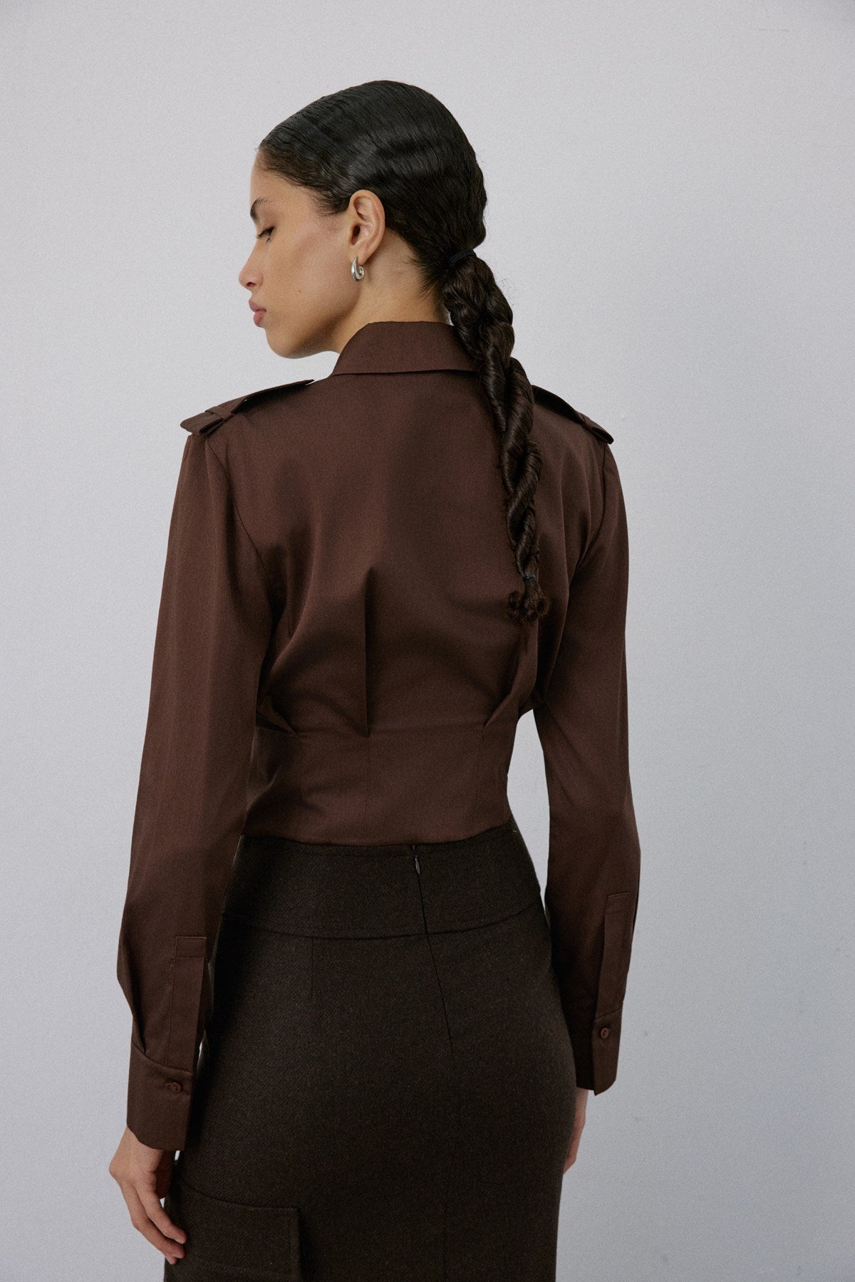 Epaulette Long Sleeve Crop Shirt
