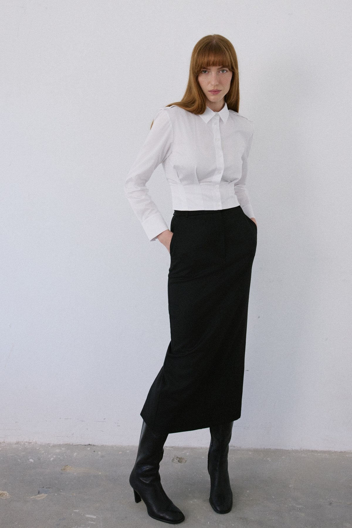 Epaulette Long Sleeve Crop Shirt