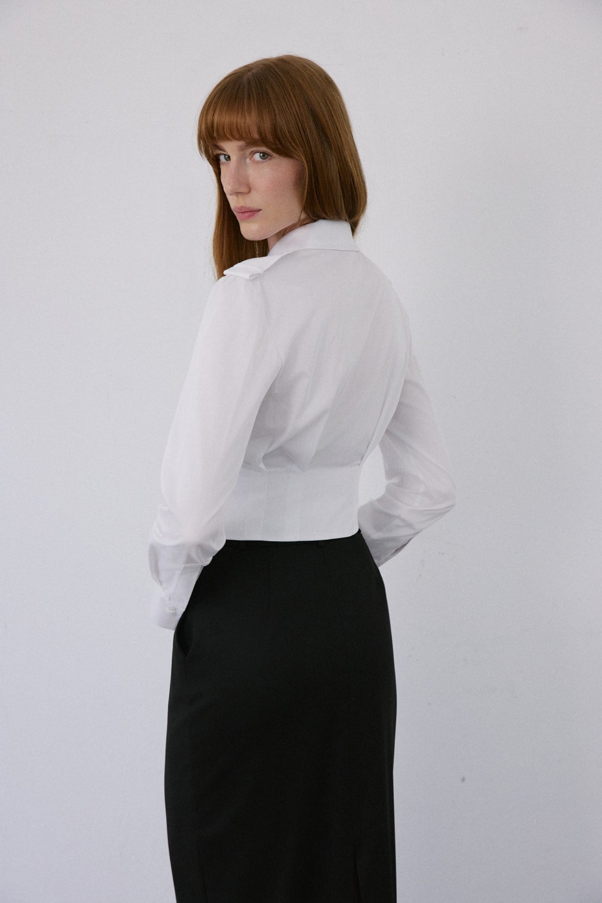Epaulette Long Sleeve Crop Shirt