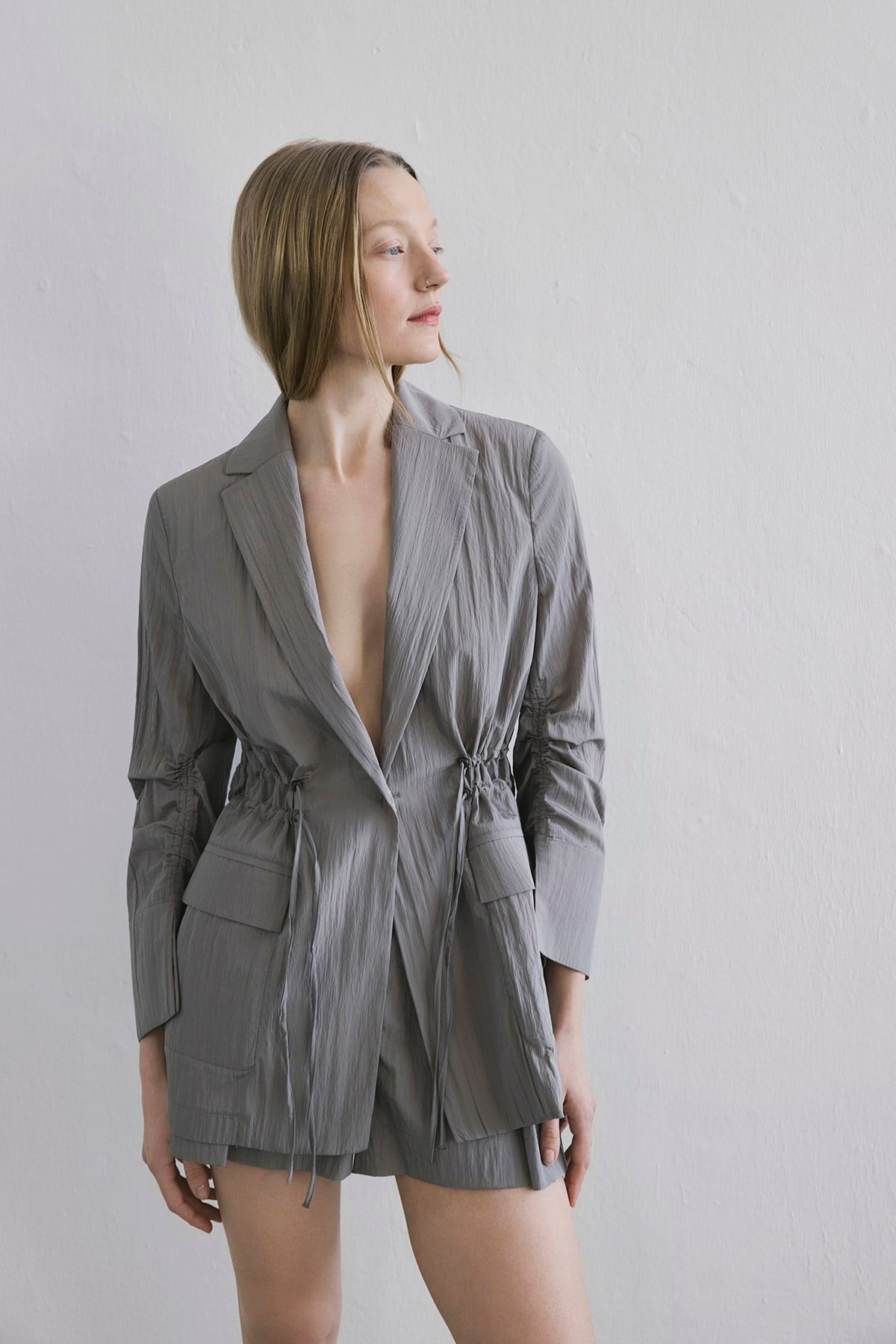 Front Pocket Gathered Detail Jacket