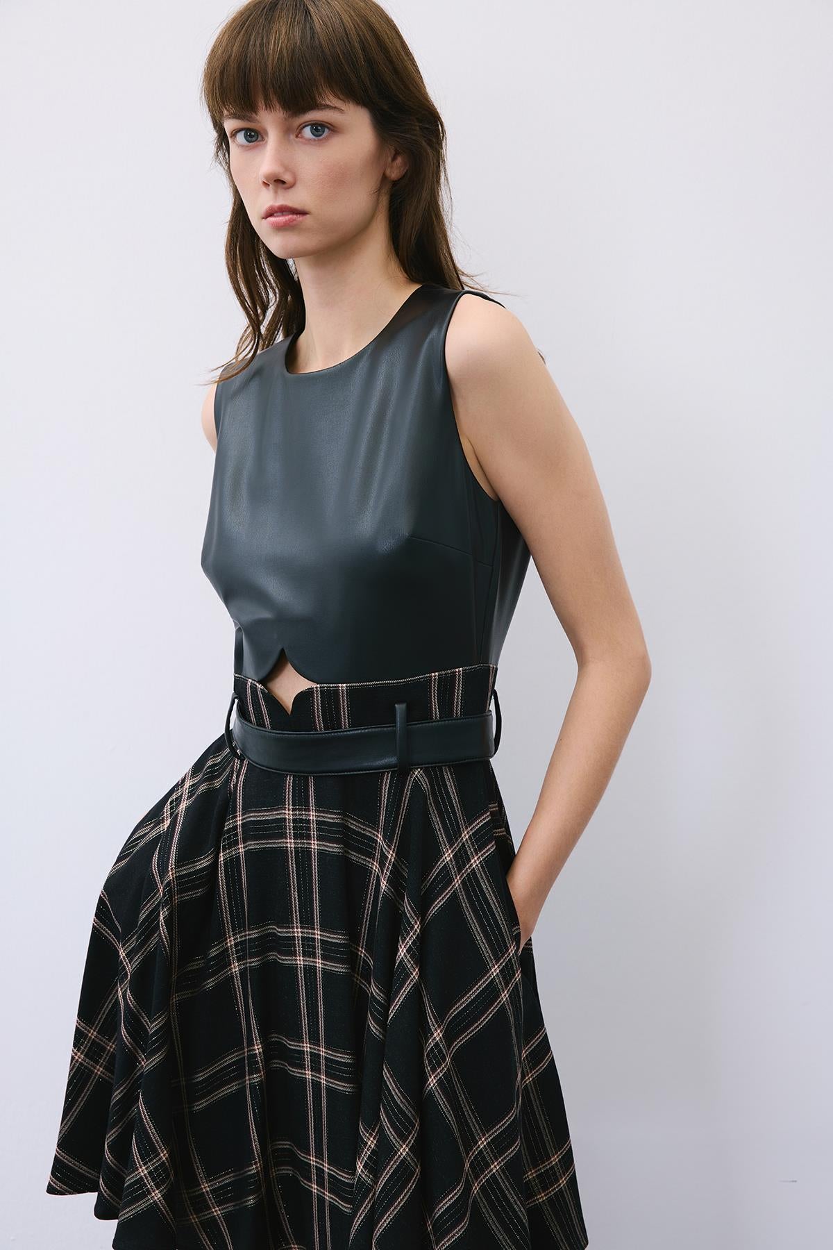 Glitter Plaid Mini Dress