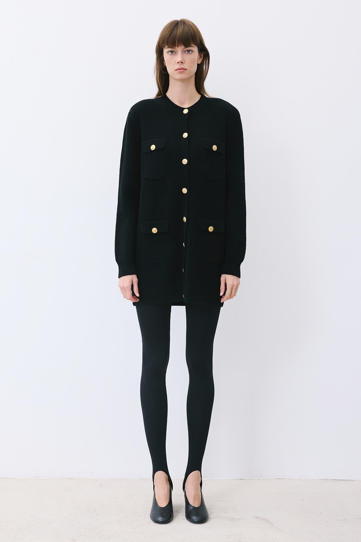 Gold Buttoned Knit Cardigan