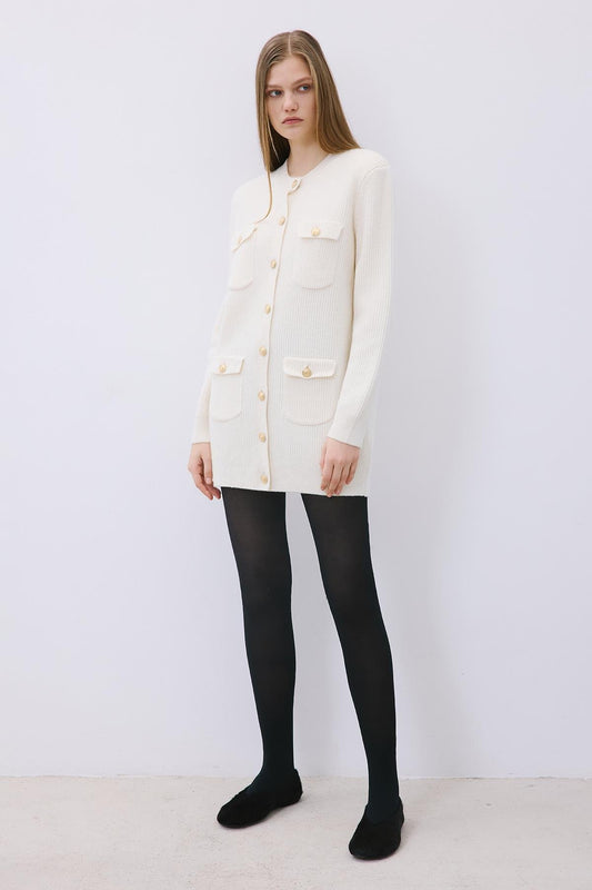 Gold Buttoned Knit Cardigan