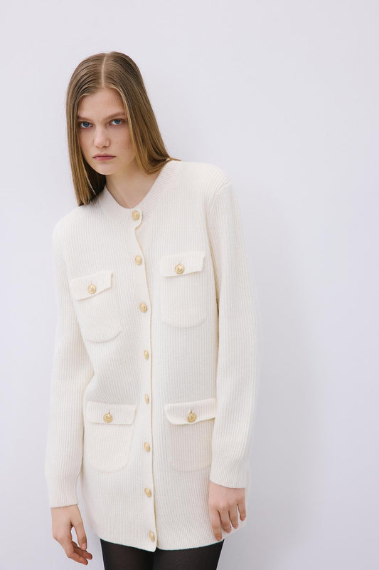 Gold Buttoned Knit Cardigan