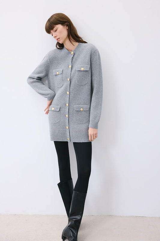 Gold Buttoned Knit Cardigan