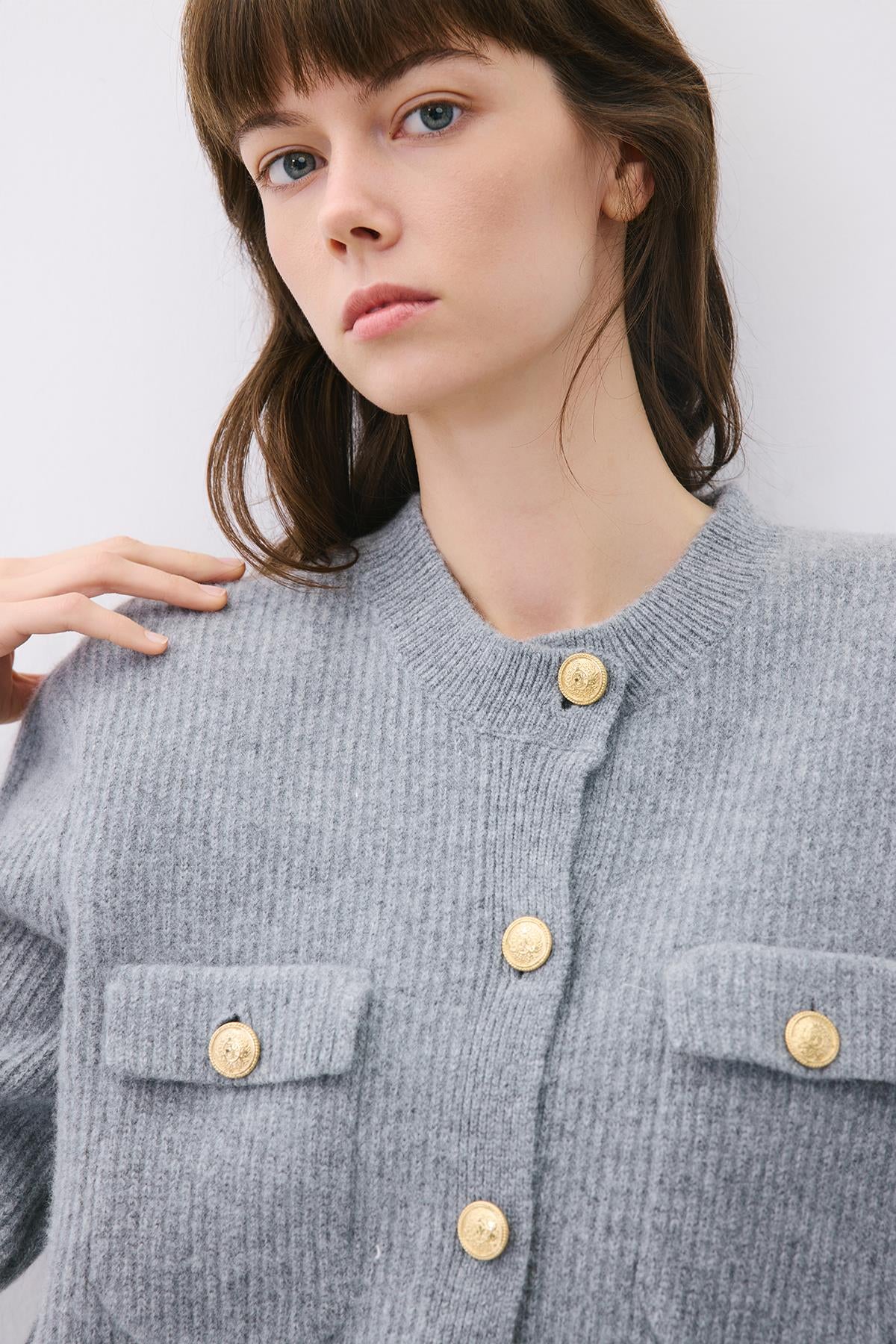 Gold Buttoned Knit Cardigan