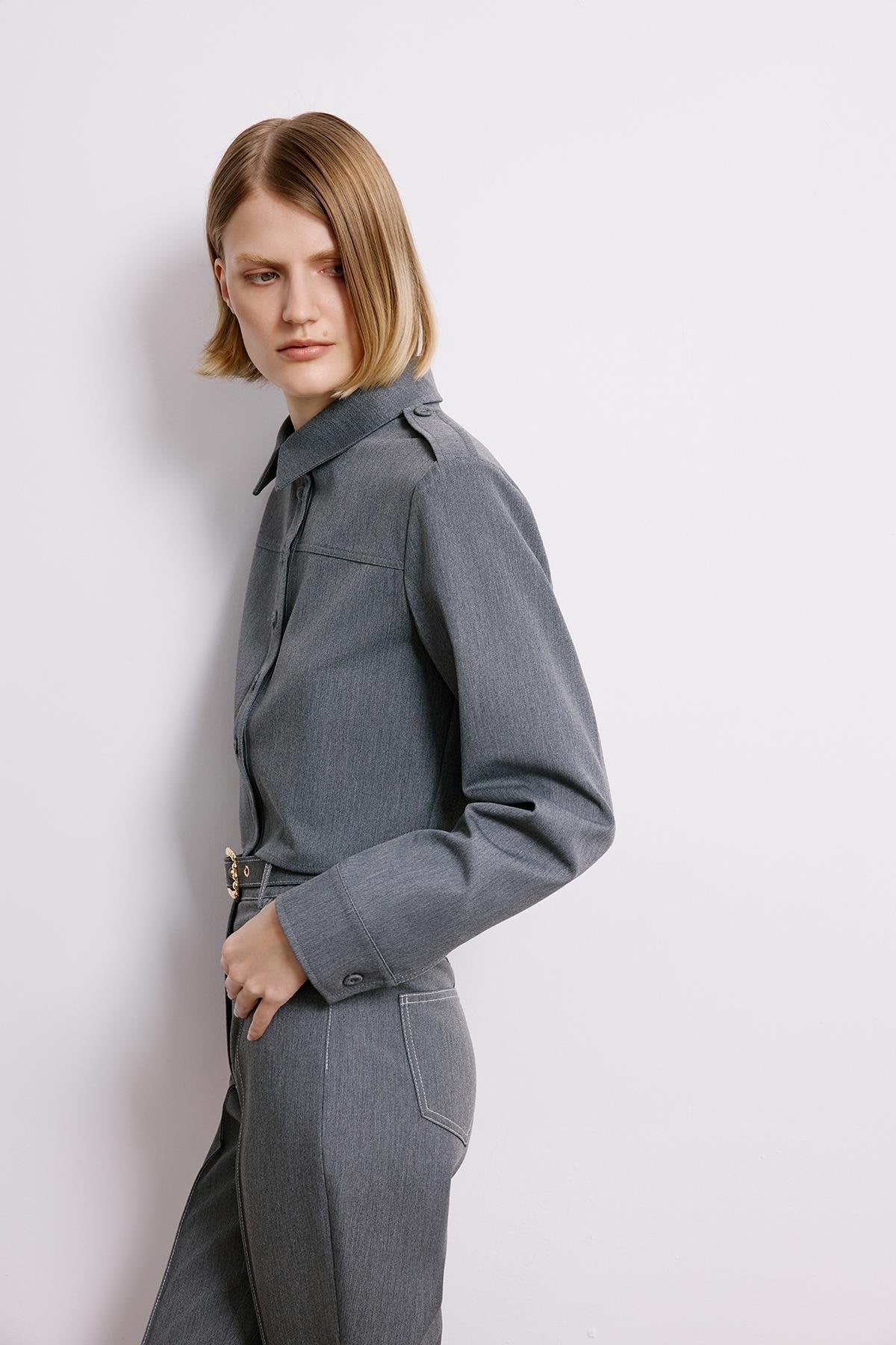 Gray Denim Long Sleeve Shirt