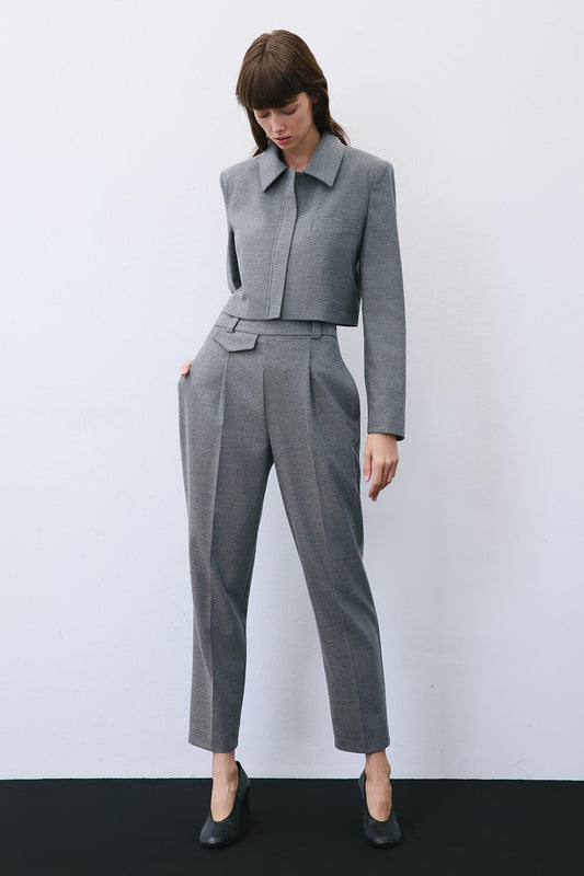 Wool-Blend Pleated High Waist Pants