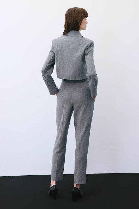 Wool-Blend Pleated High Waist Pants