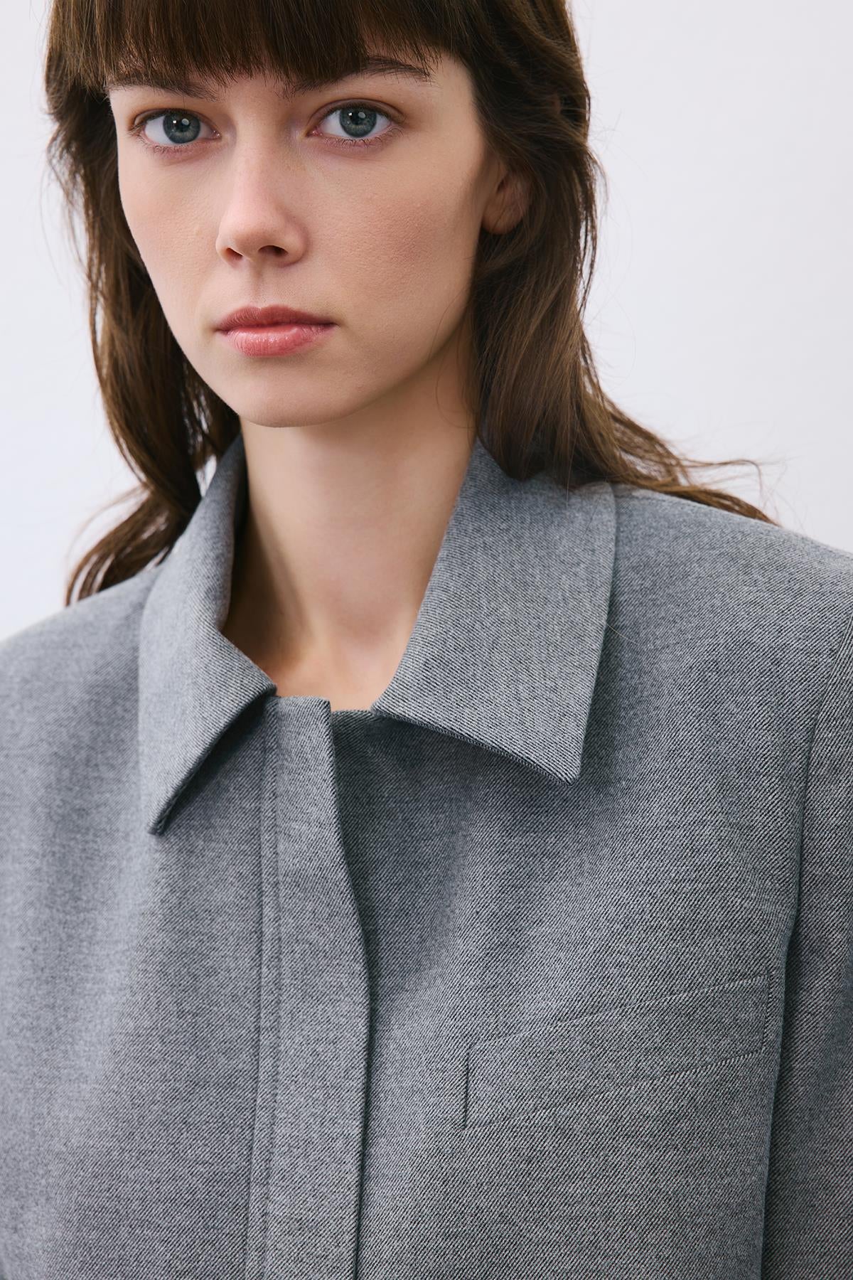 Beige Wool-Blend Zip-Up Crop Jacket