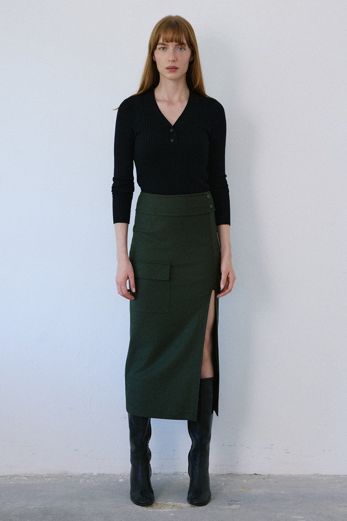 High Waist Cargo Pocket Midi Skirt