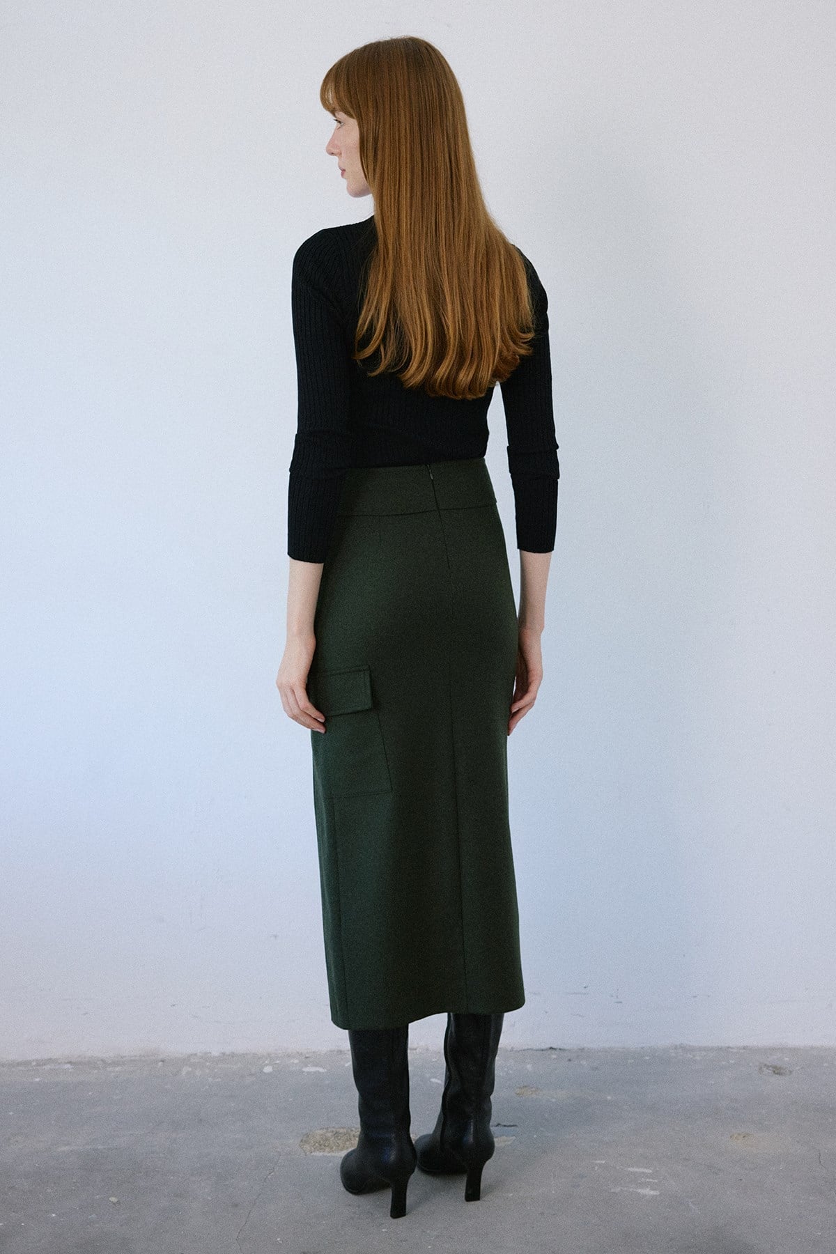 High Waist Cargo Pocket Midi Skirt