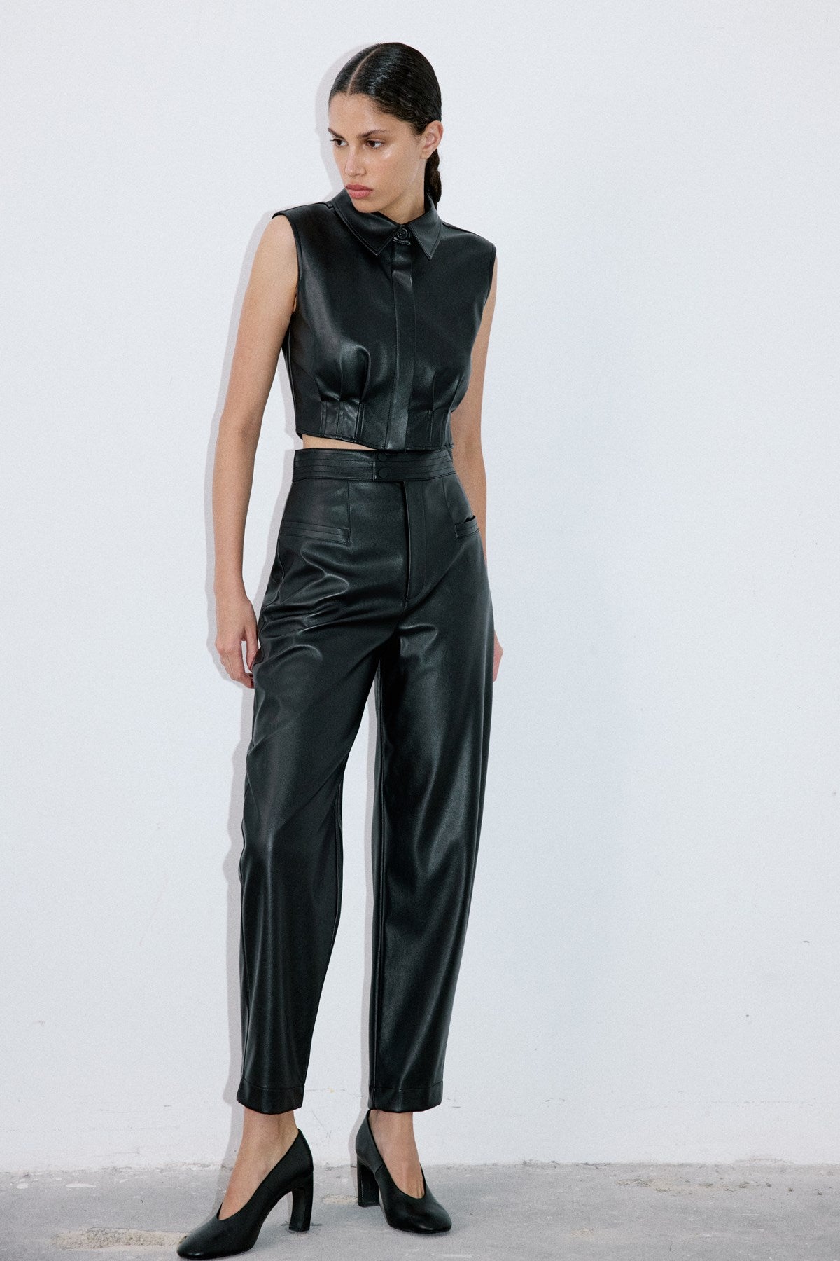 High Waist Faux Leather Balloon Fit Trousers