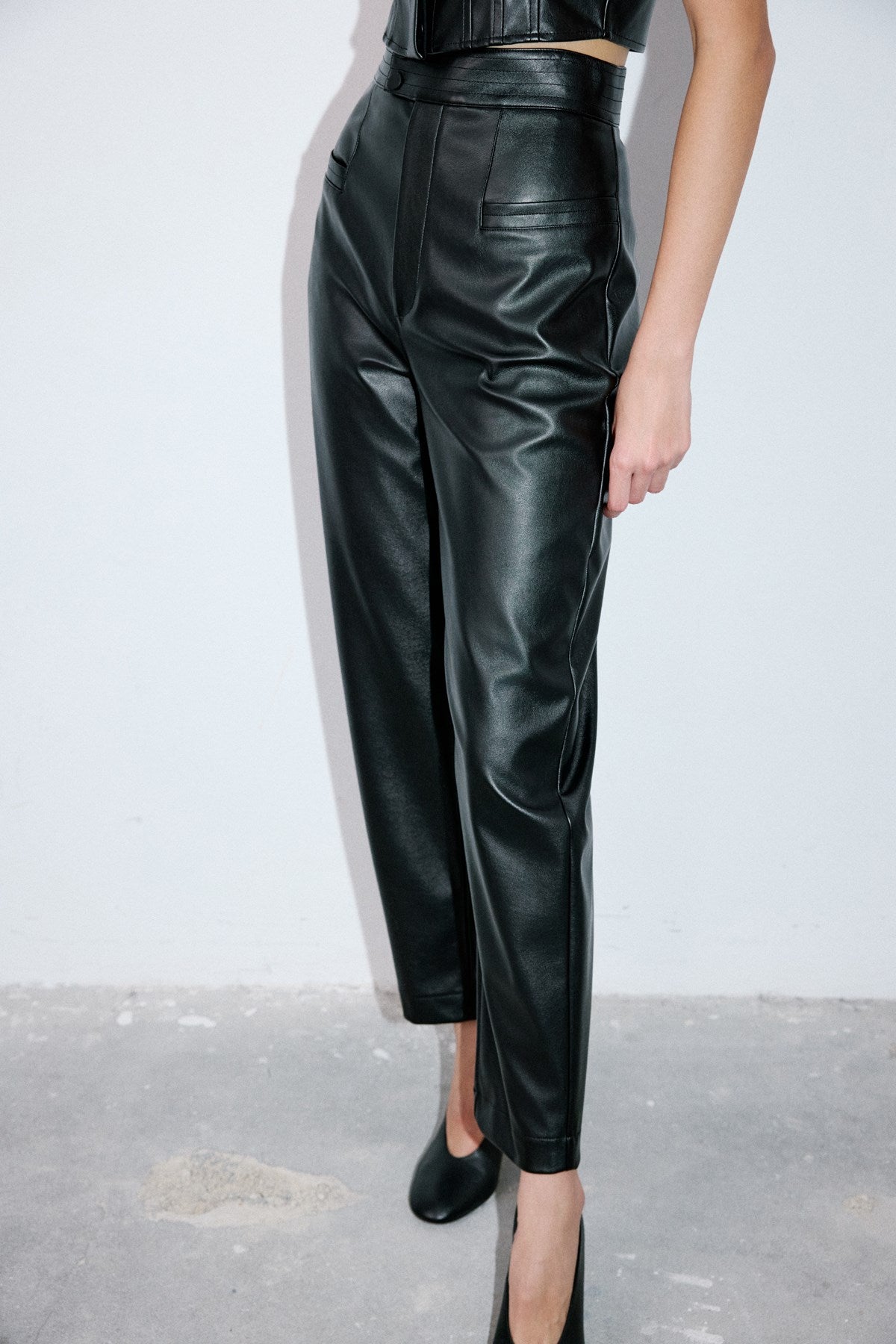 High Waist Faux Leather Balloon Fit Trousers