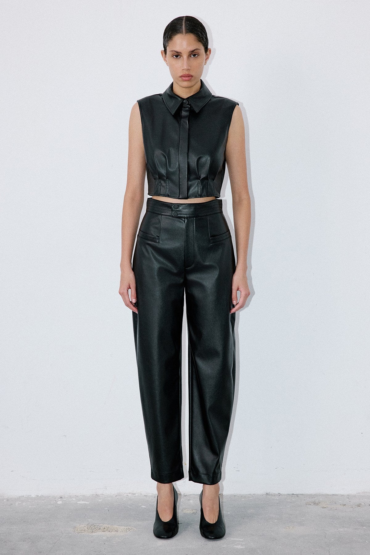 High Waist Faux Leather Balloon Fit Trousers