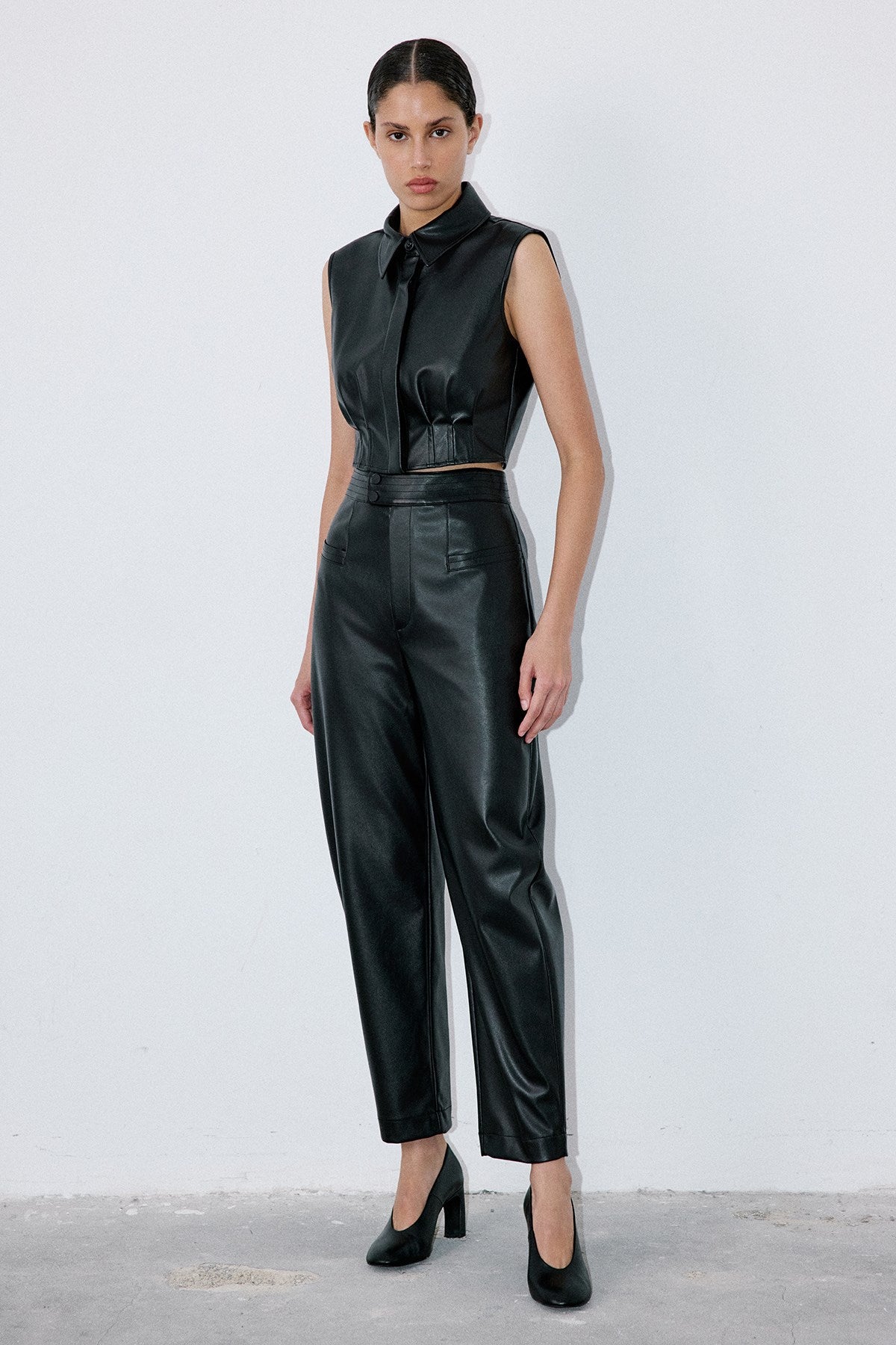 High Waist Faux Leather Balloon Fit Trousers