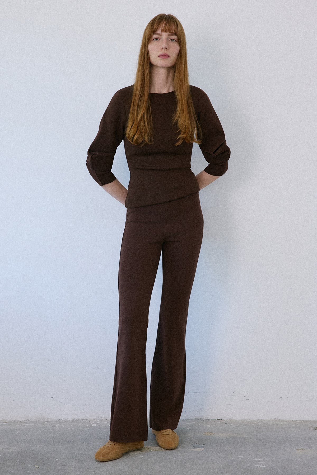 High Waist Flared Knit Trousers