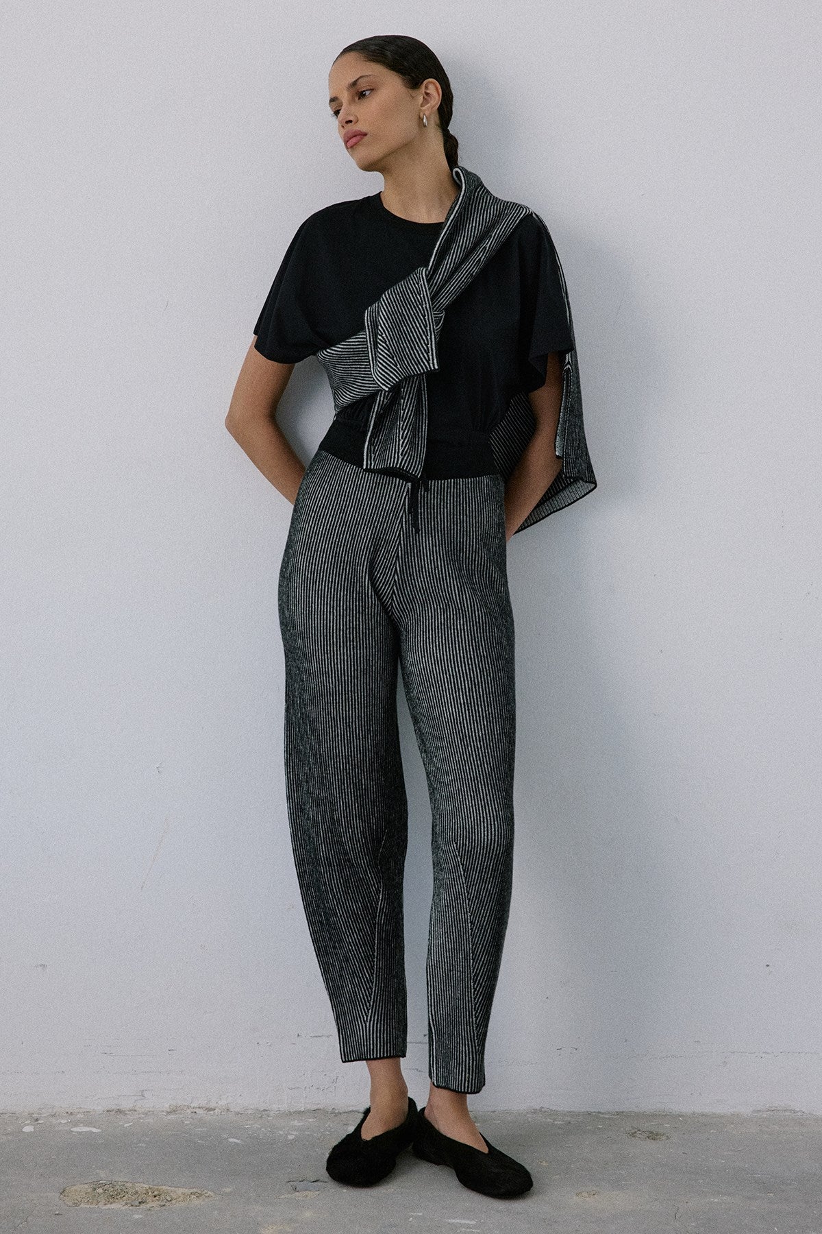 High Waist Knit Balloon Fit Trousers