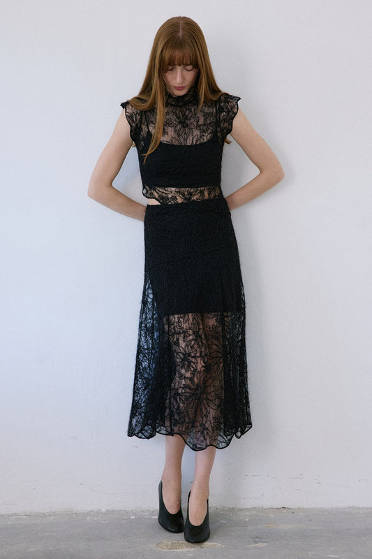 High Waist Lace Midi Skirt