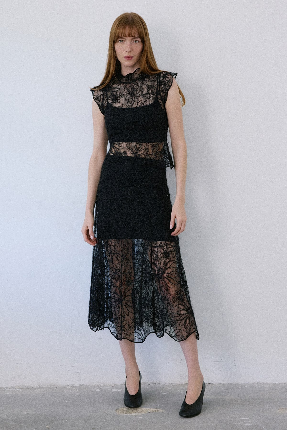 High Waist Lace Midi Skirt