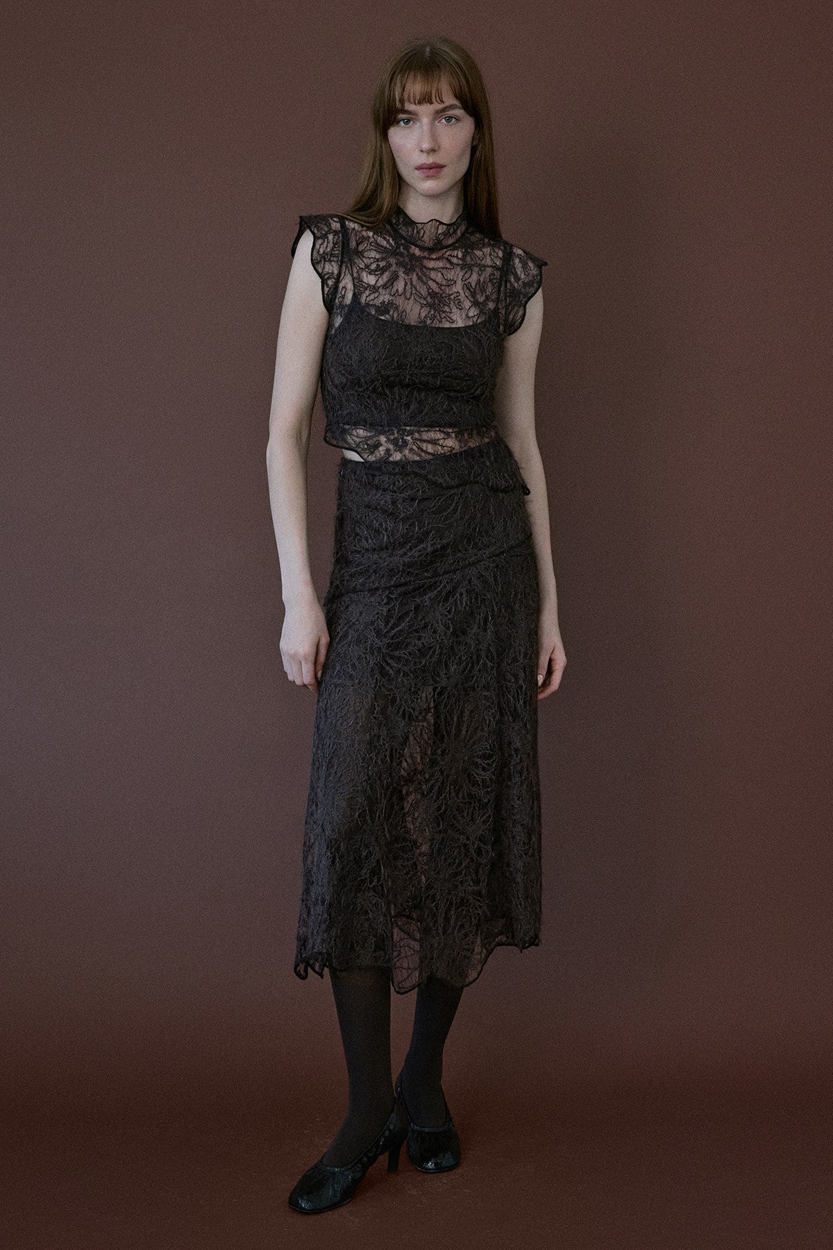 High Waist Lace Midi Skirt