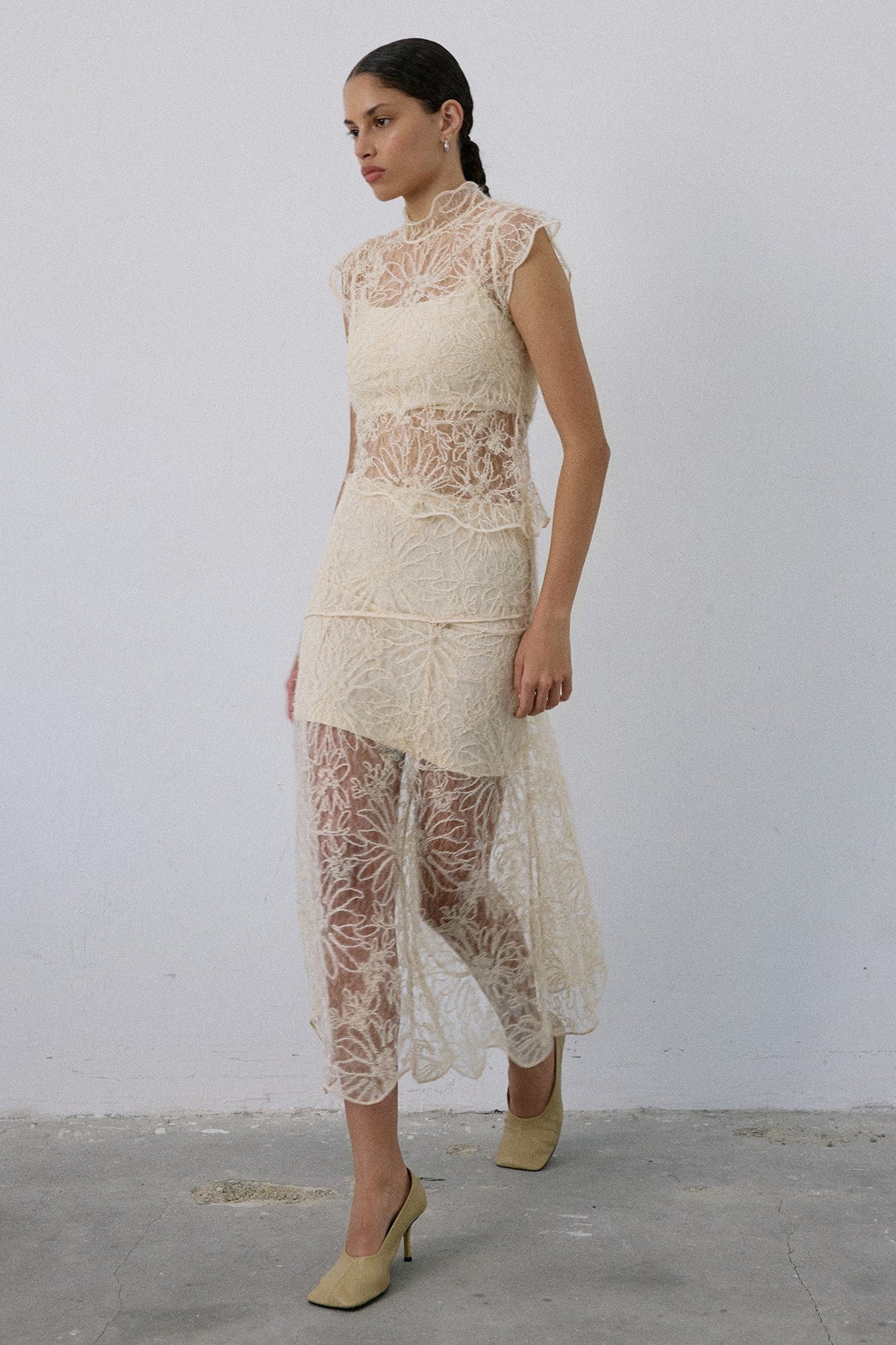 High Waist Lace Midi Skirt