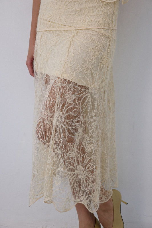 High Waist Lace Midi Skirt