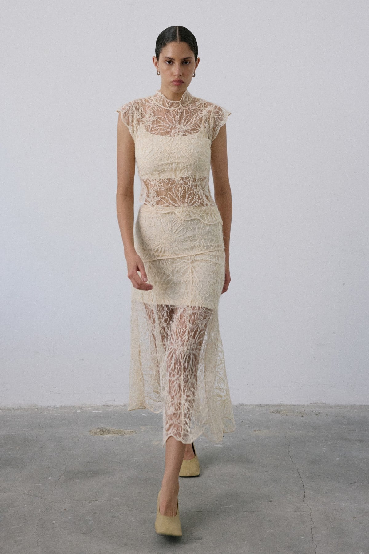 High Waist Lace Midi Skirt