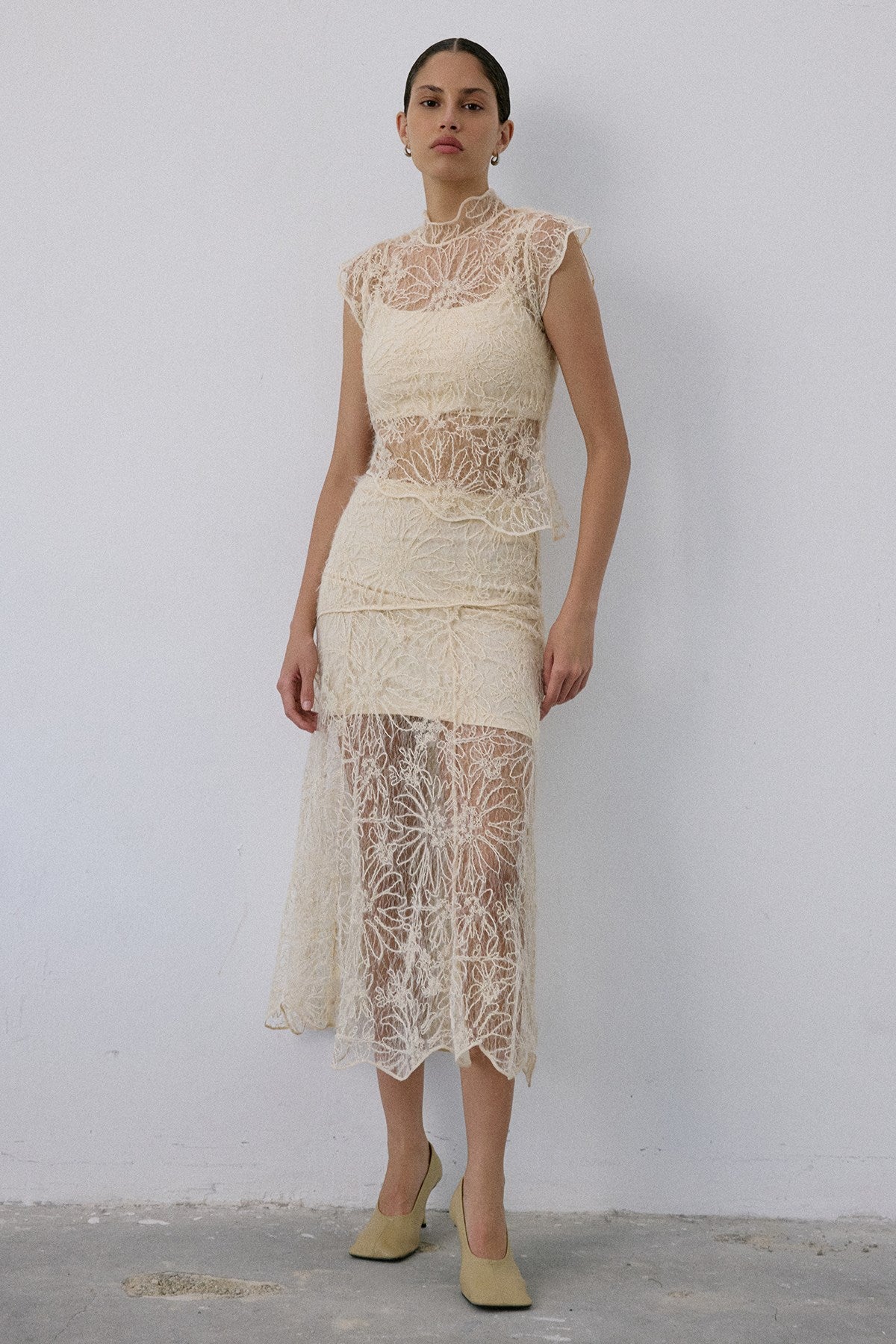 High Waist Lace Midi Skirt