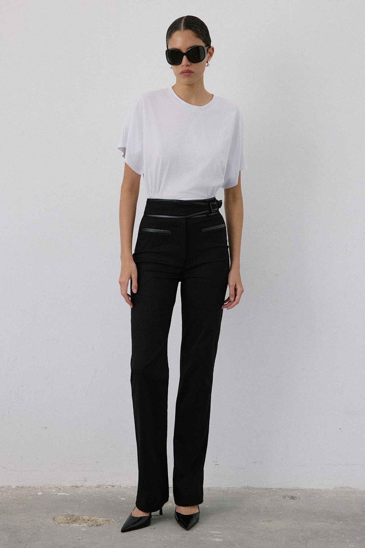 High Waist Leather Detailed Trousers