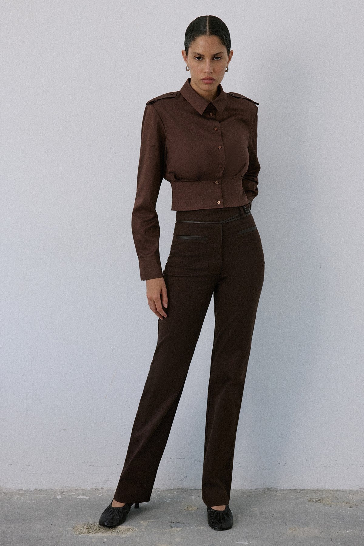 High Waist Leather Detailed Trousers